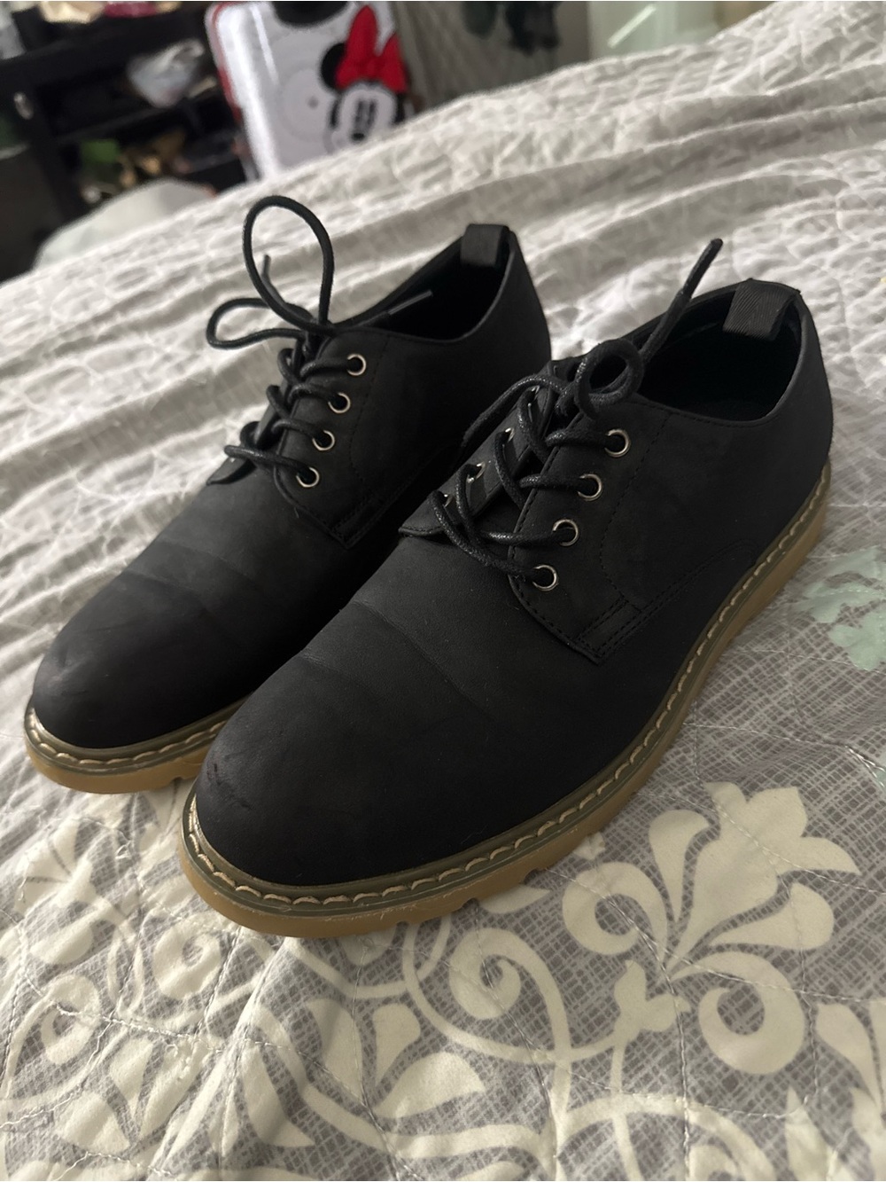 New York & Company Black Lace-Up Oxfords with Tan Contrast Sole